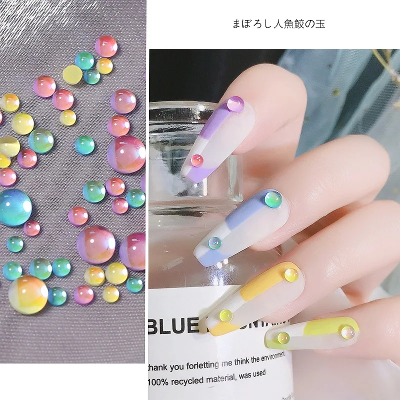 Gemischte Größe Bonbon farben Meerjungfrau runde Glas Kristall perlen ab 3d Nail Art Strass DIY Flatback Acryl Steine Nagel dekoration