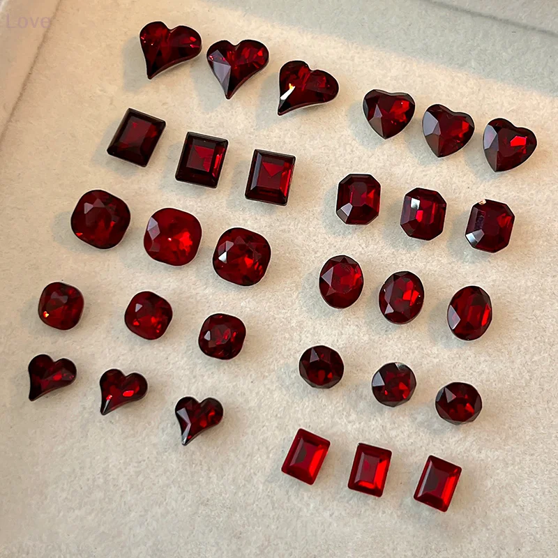 [L & P] 5 قطعة أحجار كريمة أظافر حمراء مدببة أسفل أحجار الراين أشكال متعددة مسمار كريستال مختلط فاخر زجاج أحجار الراين ديكور ساحر