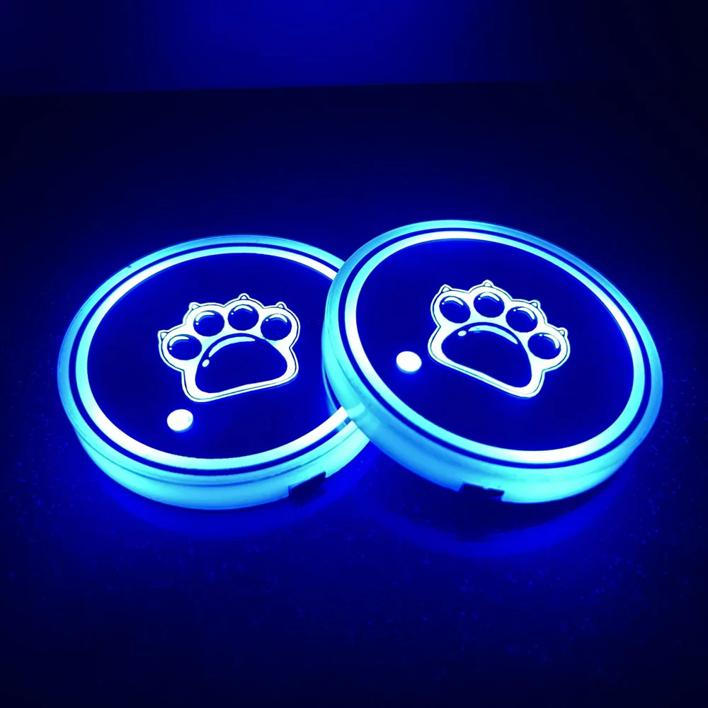 2PCS LED Cup Holder Lights for Car, Rechargeable 7 Color-Changing Light Up Cup Holder Insert Coasters, Car Accessories for Teens