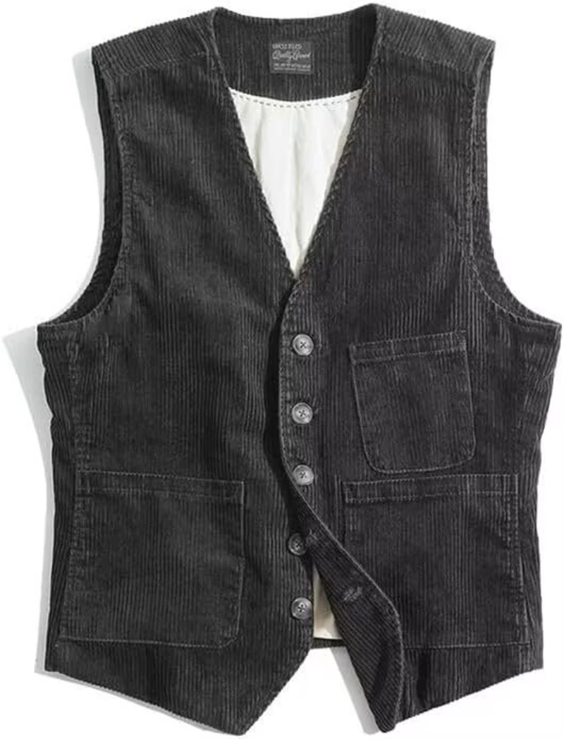 

Men's Vintage Corduroy Vest - Sleeveless V-Neck Waistcoat for Casual & Party Wear | Dress Suit Gilet, Retro Style, Slim Fit
