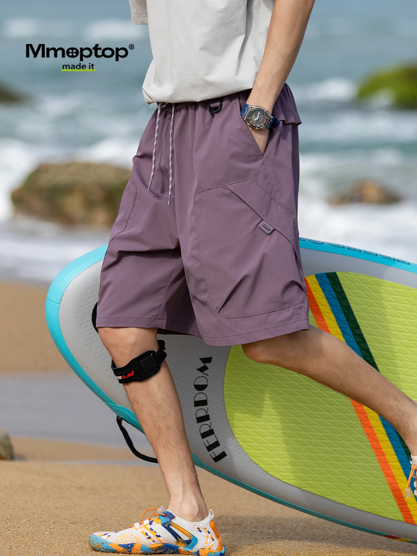 MMOPTOP Men's Beach Casual Pants Summer 2026 New Quick Dry No Iron Drawstring Loose Sports Style Shorts Straight Leg mid Waist