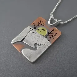 Vintage Bohemian sunset river forest pattern necklace as a jewelry gift for ladies' birthday parties and anniversaries