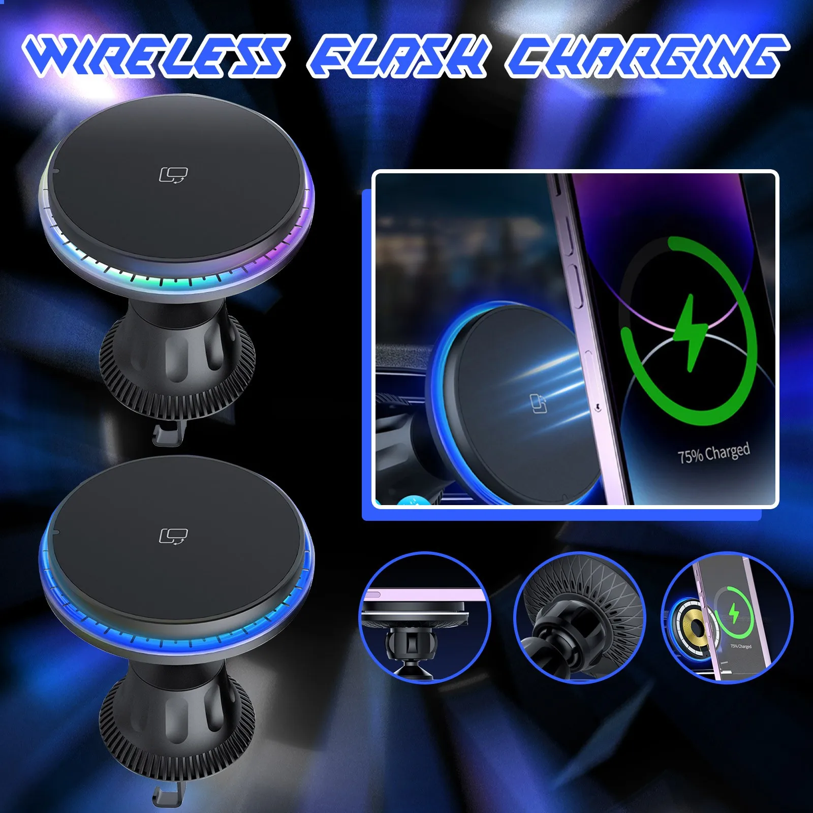 

1PCS Magnetic Car Wireless Charger Car Phone Holder Stand Mount Fast Charging Station Magnetic Car Phone Holder Air Vent Clip