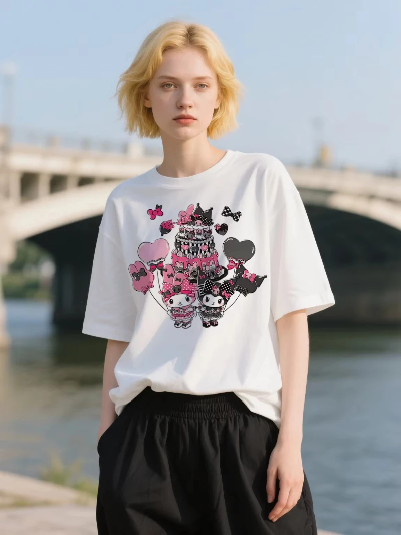 

Anime Sanrio T-Shirt My Melody 50th Anniversary Tee Cartoon Pink Short Sleeve Tops Woman's Loose Casual Tee Couple T-Shirt