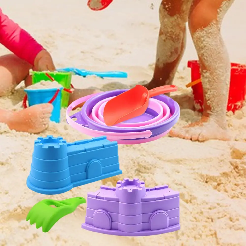 Multifuncional 5 pçs/set útil brinquedos de praia com balde abs pá areia brinquedos com moldes ao ar livre suprimentos