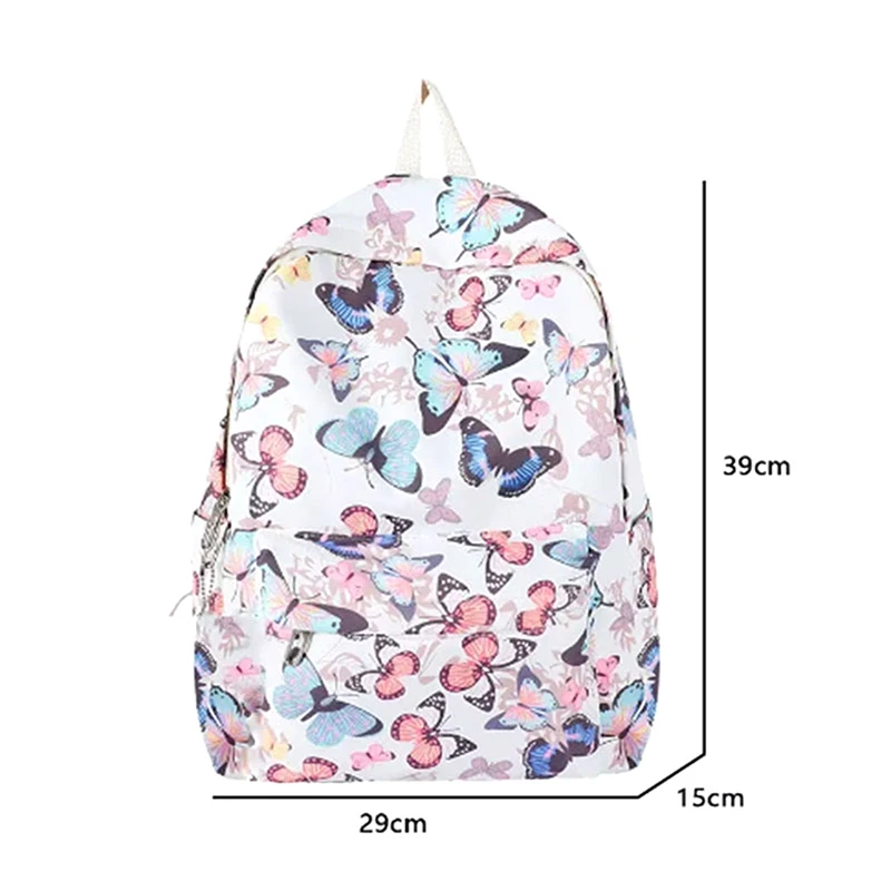 Unisex Butterfly Printing Pattern Backpack, Student Nylon Bag sem pingente, Short Distance Travel Bag, Meninas, portátil