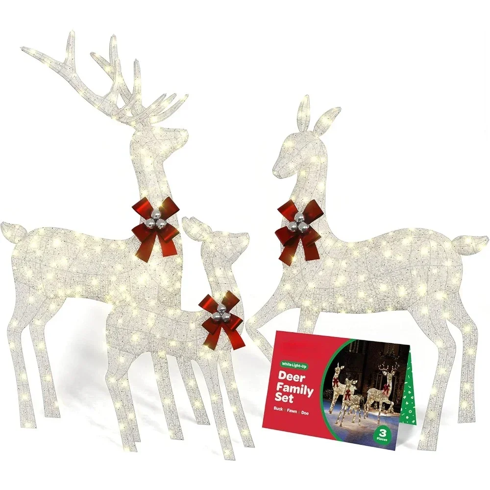 

Christmas Decoration Family [Set of 3] Large Lighted Christmas Deer Outdoor Decoration Display with 365 LED Lights all-weather