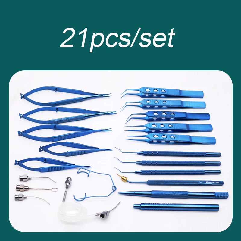 21pcs Ophthalmic Cataract Intraocular Set Surgical Instrument Eye Micro Surgery Tools