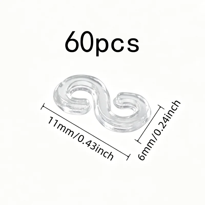 60 pcs S-Shaped Rubber Clips, Flexible Elastic Design, DIY Weaving Projects Craft Keychain Decor, Transparent Clear Material