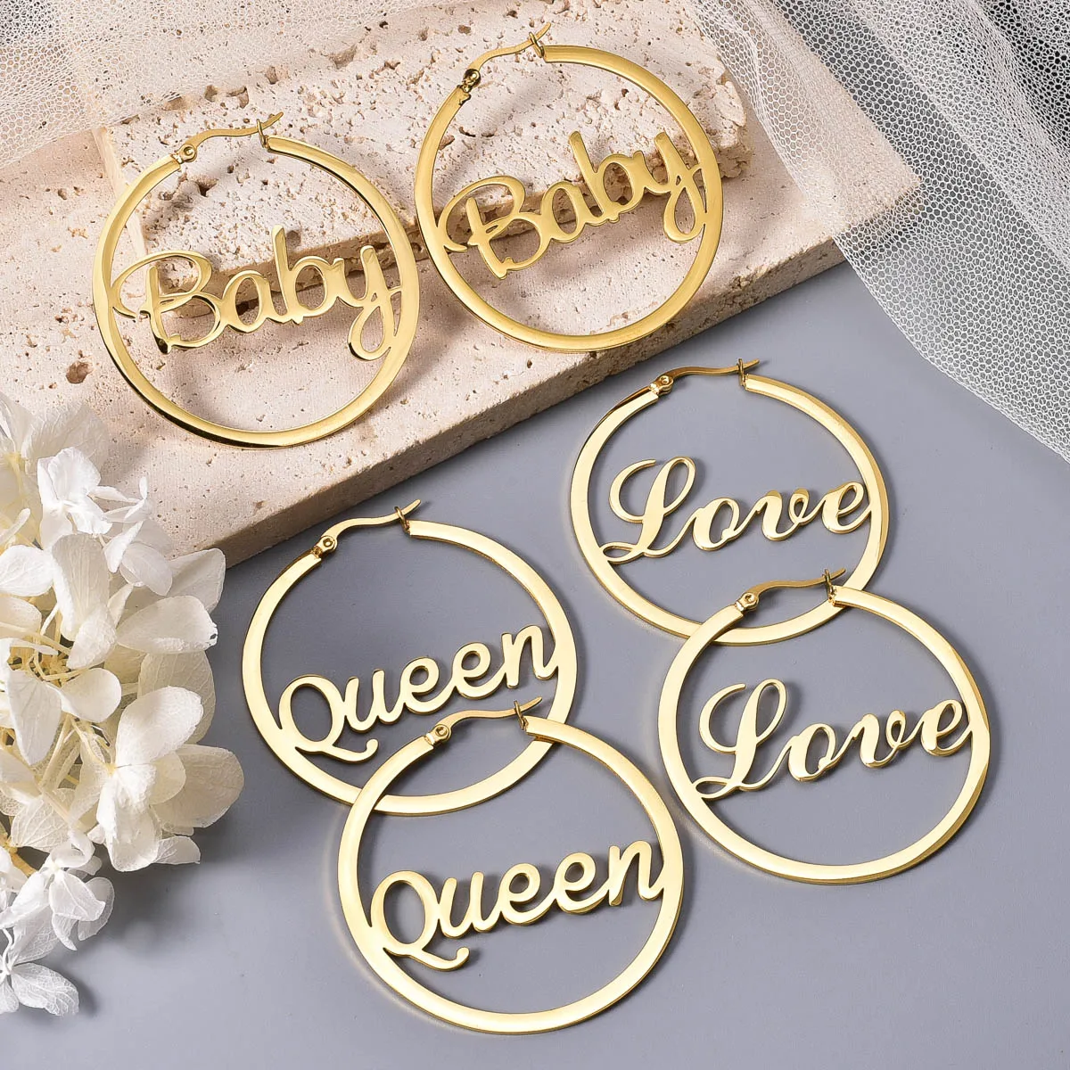 

Stainless Steel Hoop Earrings with Letters Unique Personalized Initial Earrings for Women Trendy Alphabet Statement Jewelry