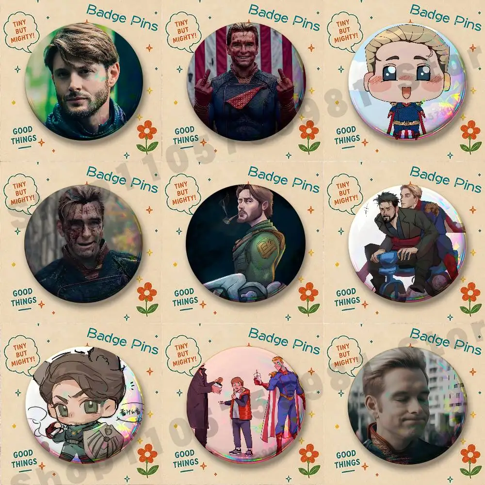 Kawaii Soldier B-Boy Homelander Round Pins Cartoon Brooches Stylish Ornament Badge for Backpack Accessorys Gifts