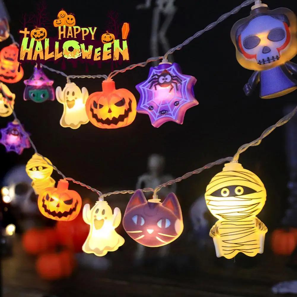 1.5 LED Halloween String Lights With Mini Ghost Pumpkin Bat Waterproof Battery Powered For Outdoor Halloween Atmosphere Decor