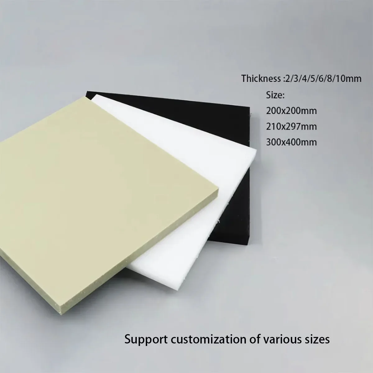 

Thickness 2/3/4/5/6/8/10mm Black White Gray Polypropylene Board 200x200mm 210x297mm 300x400mm Food Grade PP Plastic Sheets Plate