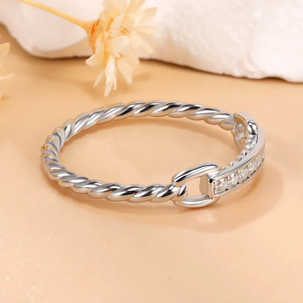 M-JAJA Moissanite Half Eternity Wedding Bands 925 Sterling Silver 18K White Gold Plated D Color Diamond Twist Link Ring Jewelry