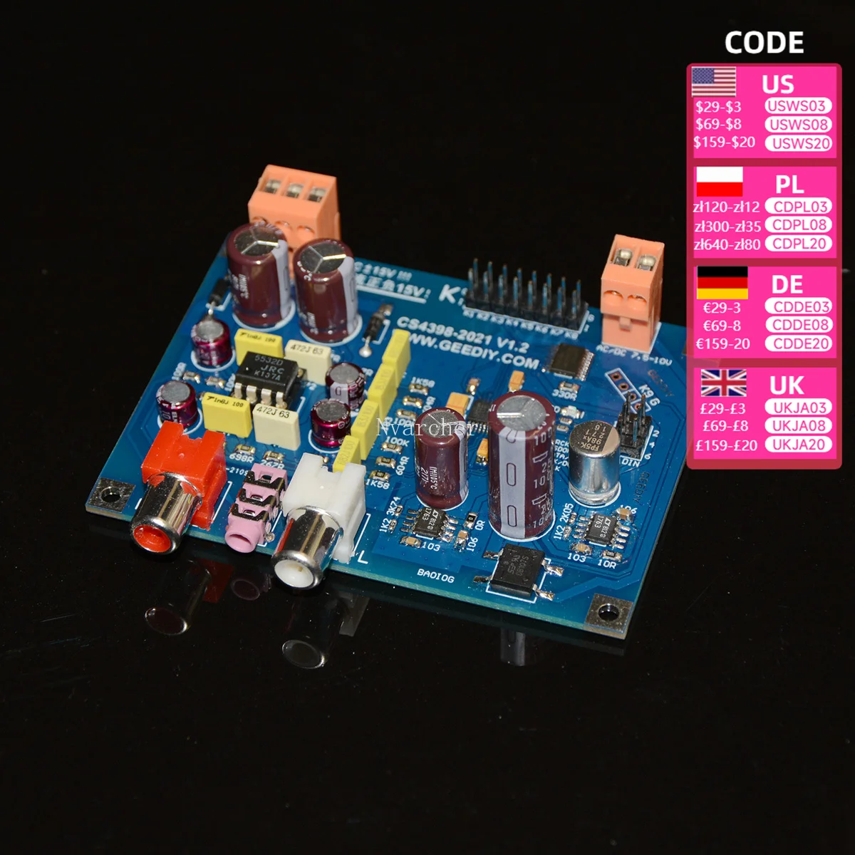 Nvarcher CS4398 DAC decoder I2S input 24 192 support DSD64/128