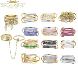 2026 Trendy Luxury Cubic Zirconia Multilayer Connecting Rings for Women Fashion Mixed Color Stackable Finger Ring Party Jewelry