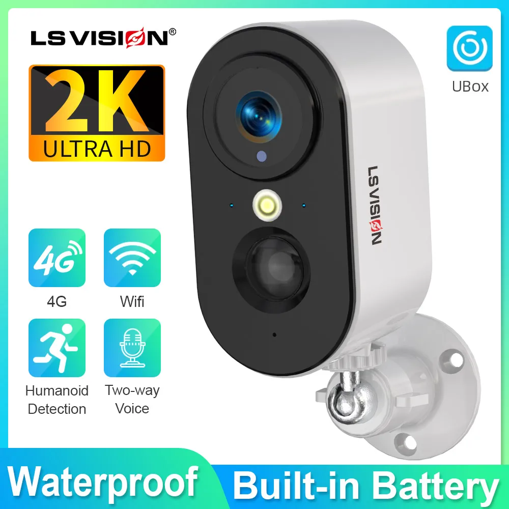 LS VISION 4G Security Cameras Wireless Outdoor/Home, 2K 4MP Battery Powered WiFi Security Camera IP , 2-Way Audio, Waterproof
