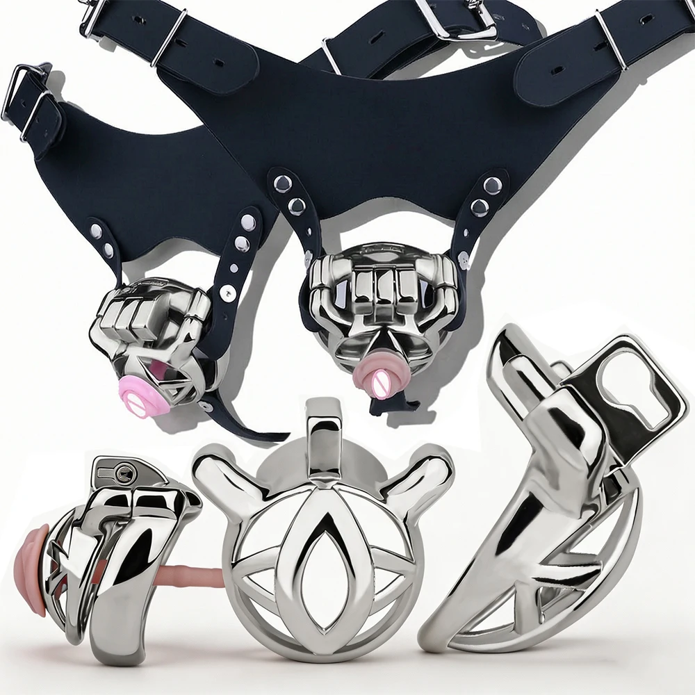 LEZEE Stainless Steel Male Chastity Cage With Silicone Plug Breathable Chastity Lock BDSM Cock Cages Clitoris Tube Sex Toys