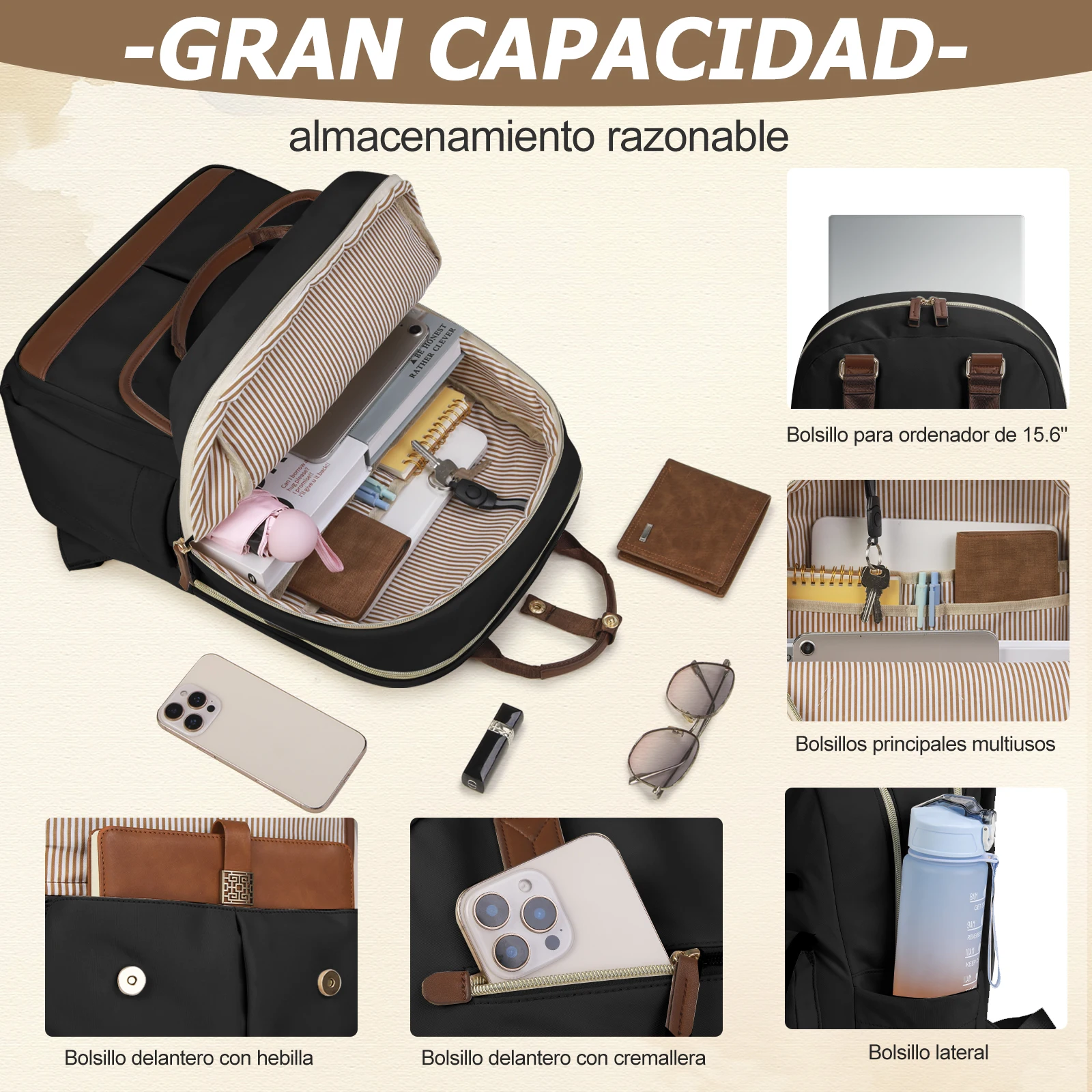 Mochila para ordenador portátil SDYSM para mujeres y hombres Mochila para computadora de negocios de 15,6 pulgadas Mochila informal de gran capacidad para viajes