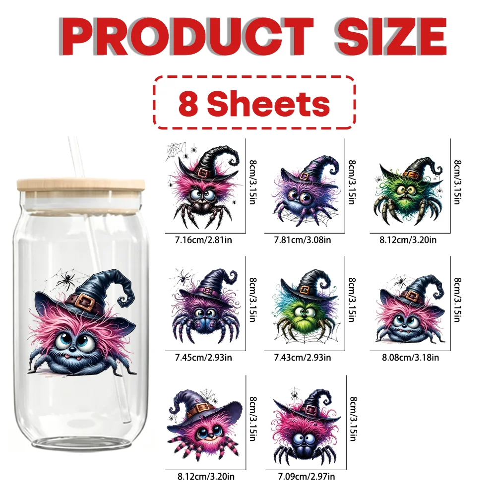 8PCS Halloween UV Crystal Label Stickers, Eye-Catching DTF Transfer Decals, Personalized Decor for Cups, Laptops & Helmets