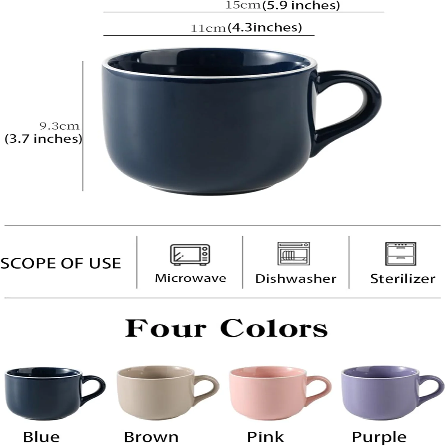 Extra Large Porcelain Coffee 23 Oz Mug, Breakfast Cup and Soup Bowl, Microwave and Dishwasher Safe, Jumbo Wide Mug with Handle