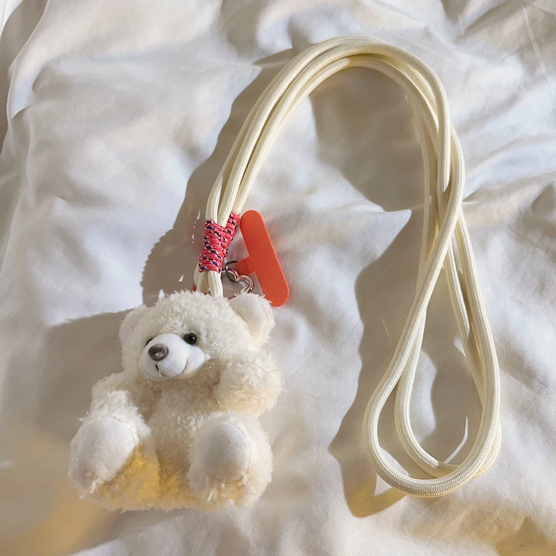 New Adjustable Phone Lanyard For Iphone 15 Crossbody Rope 3D Plush Bear Pendant Shoulder Strap Rope Safety Card Anti-drop Rope