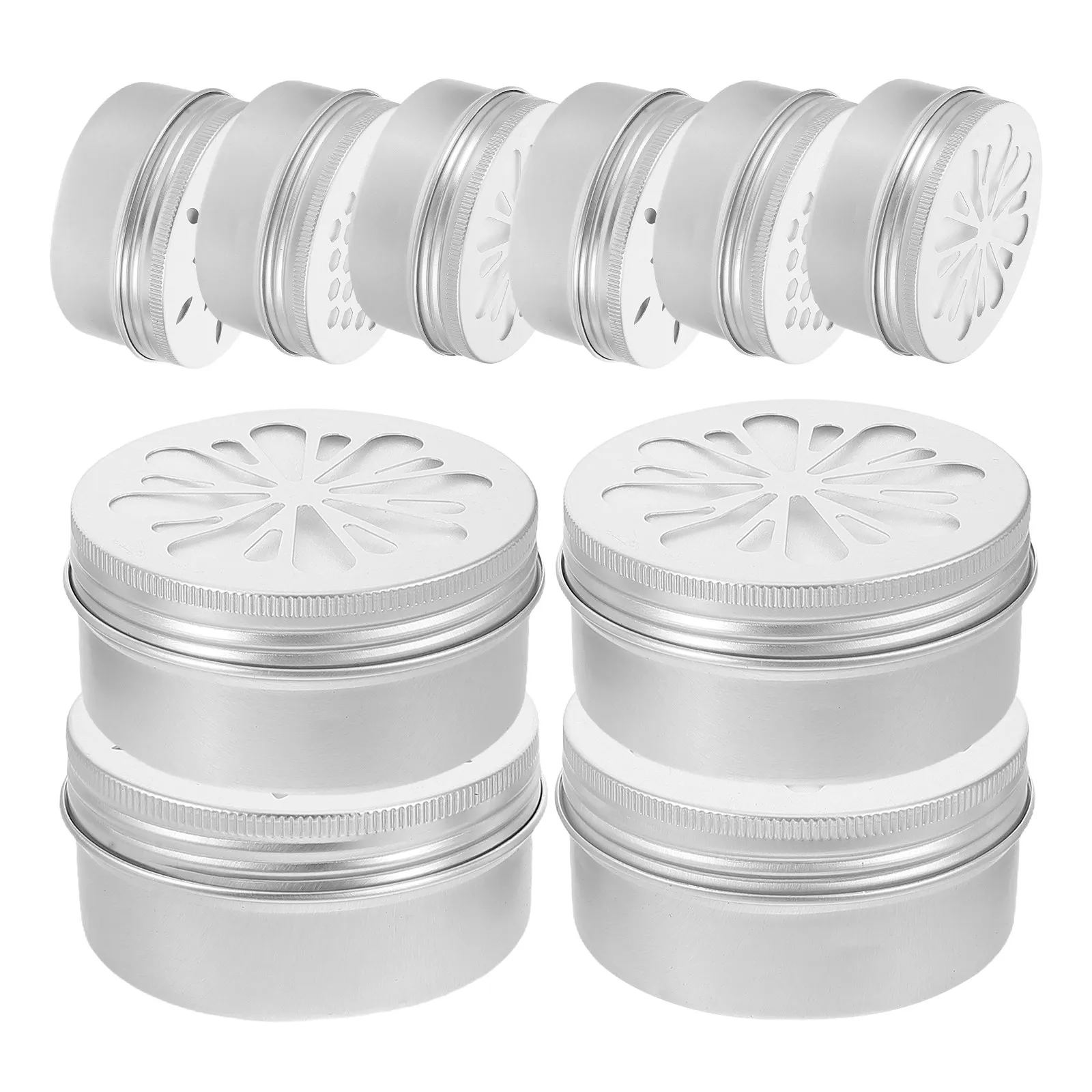 

Набор из 12 износостойких алюминиевых контейнеров 80 г с завинчивающейся крышкой и полым дизайном для салонов, рукоделия, хранения. Алюминиевые банки, металлические емкости.