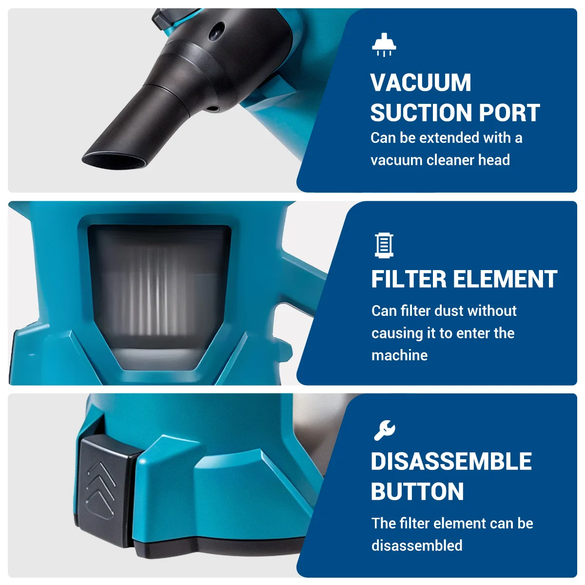 Drillpro-Souffleur d'air électrique sans fil, outil d'aspirateur à main, souffleur de cuir chevelu, nettoyage des feuilles tombées, poussière et neige, batterie Makita