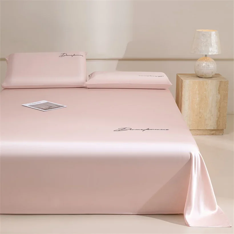 100% Eucalypthus Lyocell Bed Flat Sheet Solid Color Embroidered Top Sheets Single Double Queen King Size Soft Bedsheet Bed Line