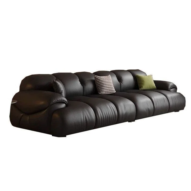 Puff top-layer cowhide sofa living room small three-seater in-line row 2025 marshmallow