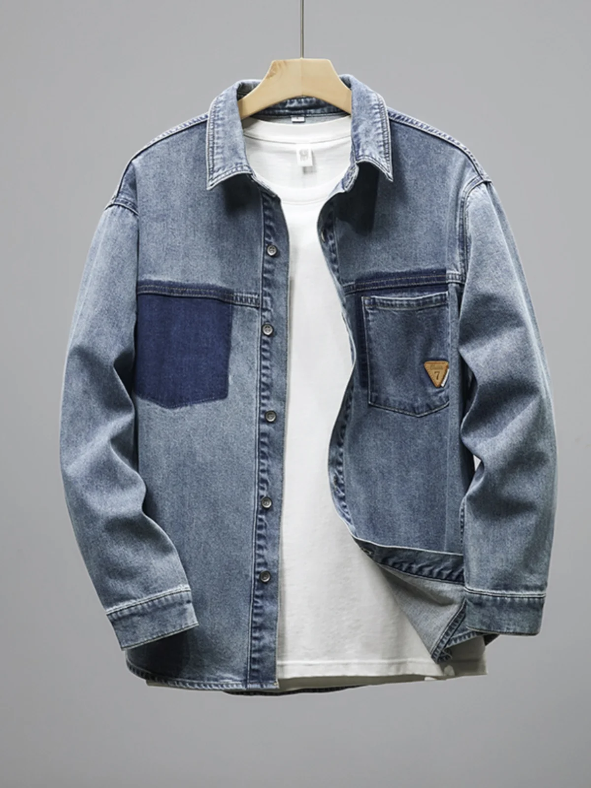 

Trendy Loose Fit Long Sve Denim irt Jaet for Men Spring Autumn Thin High End Casual Workwear Breathable Youth Sle