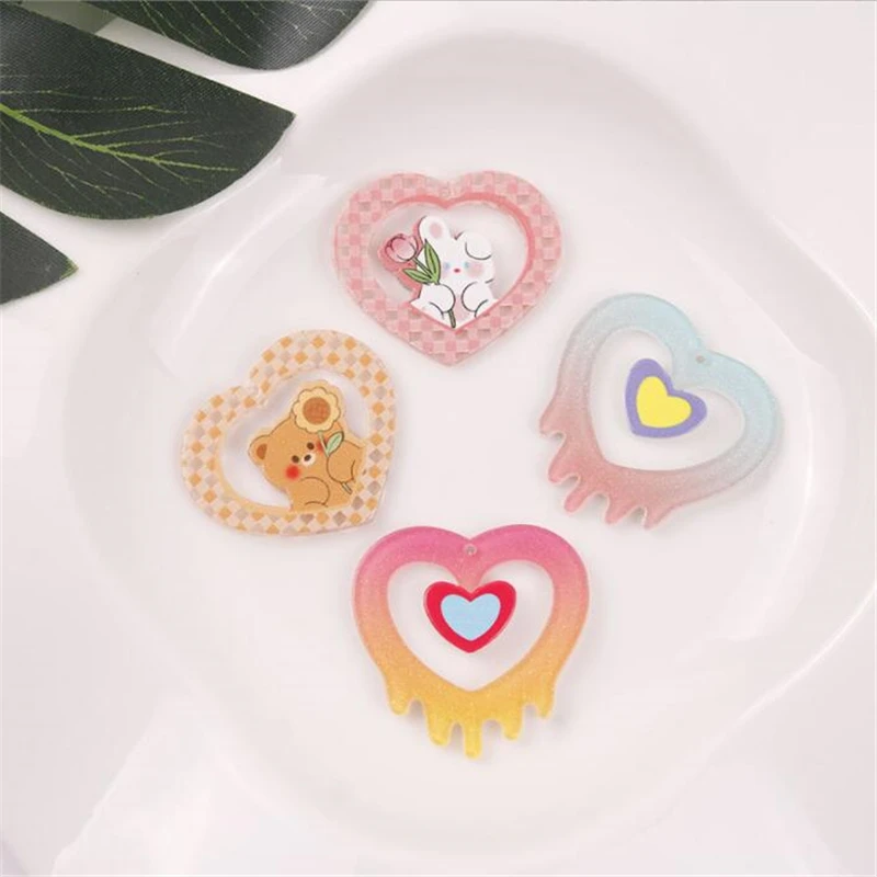 

10pcs/lot new creative resin beads acrylic hollow heart charms connectors for diy earrings necklace jewelry making accessories