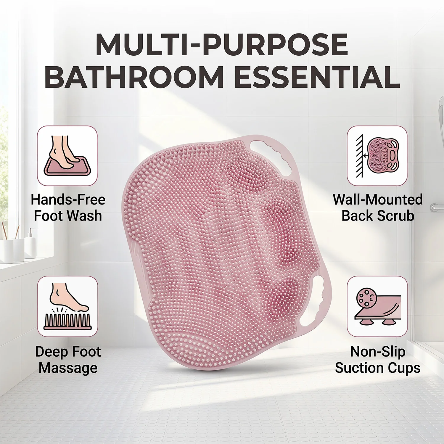 

Silicone Shower Foot Scrubber Mat with Suction Cups, Non-Slip Multi-Use Back Scrub & Massager Bath Pad For Shower Bath