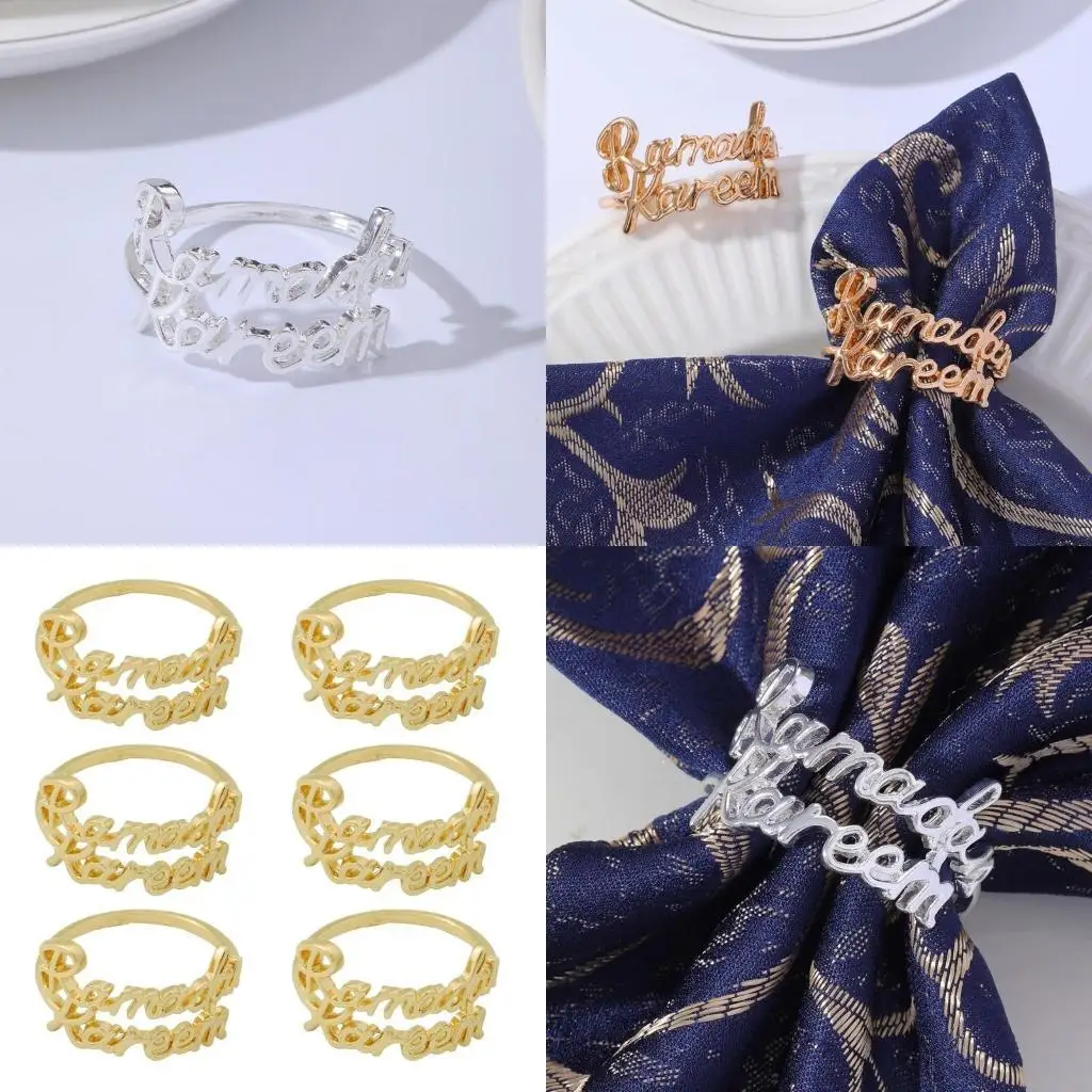 L43A Pack of 6 Napkin Rings Ramadans Kareem Napkins Buckles for Wedding Banquet Decor