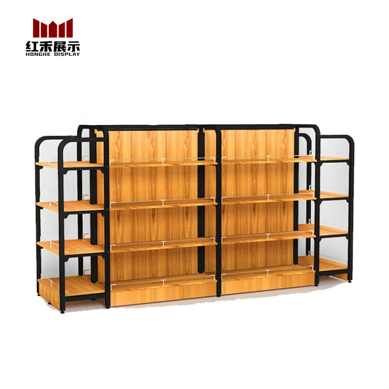 Custom.Hong He Multifunctional Wooden Grocery Store Display Shelves Retail Store Display Shelf for Supermarket