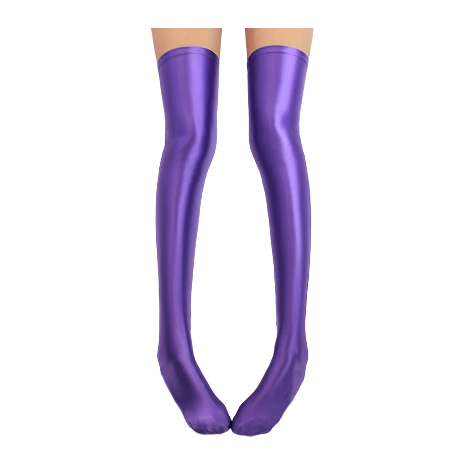 Women Opaque Shiny Thigh High Long Stocking with Anti-Slip Silicone Glossy Tights Sock for Party Club Japanese Sexy Stockings