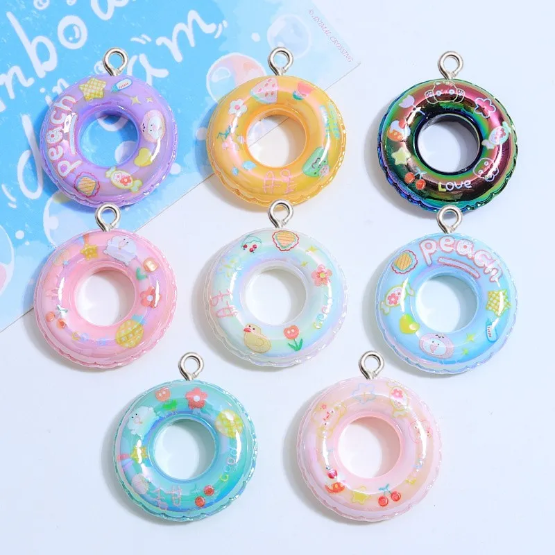 5Pcs Cartoon Swim Ring Resin Charms For Jewelry Making Kawaii Keychain Phone Pendant Accessory DIY Earrings Necklace Craft Decor