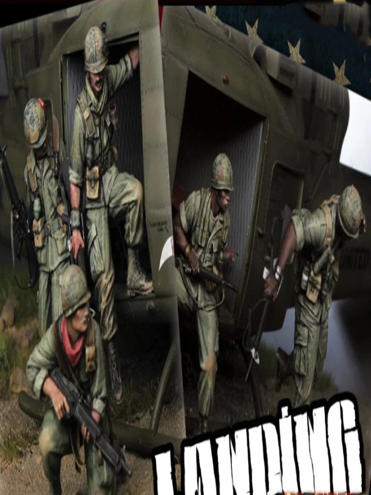 

Unassambled 1/35 Helicopter Riders Landing (5 figures) officer soldier SIT Resin figure miniature model kits Unpainted