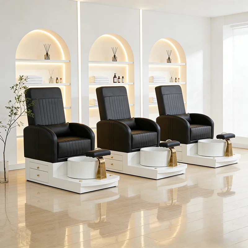 eh-Modern Simple Design Nail Salon Foot Bath Spa Pedicure Chair Luxury Black Leather Pedicure Station No Plubing with Storage@