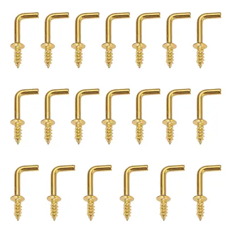 20 Pcs L Shaped Screw Dresser Cup Hooks Hanging Hangers Hooks Brass Plated DIY Home Furniture Fixing Fastener Tool 1/2 5/8 inch