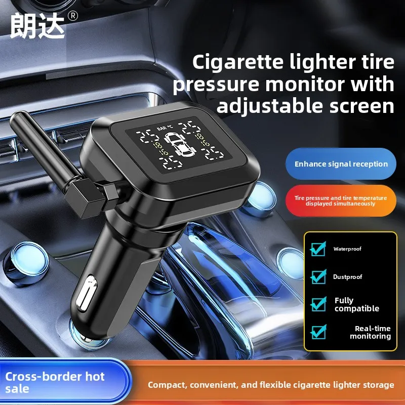 Car TPMS Tire Pressure Monitoring System with 4 Sensors, Cigarette Lighter Power, Digital Display, High Precision Mini Monitor
