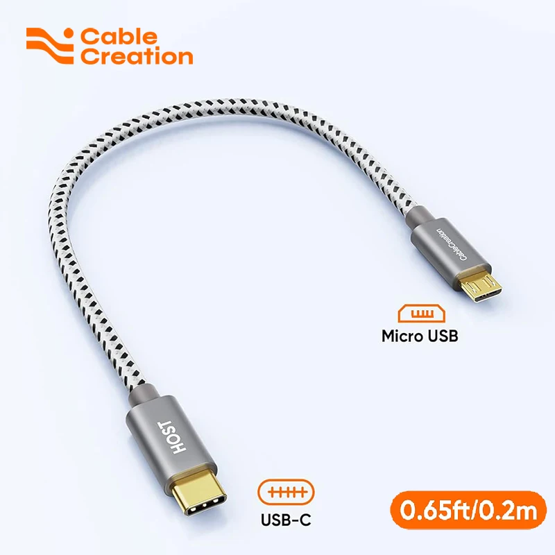 CableCreation Short USB C to Micro USB Cable 0.2M, Braided USBC to MicroUSB OTG 480Mbps Cord