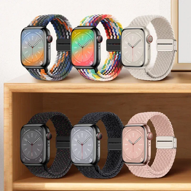 Nylon Braided Loop Strap For Apple Watch 11 10 42mm 46mm 9 8 7 45mm 41mm Ultra 3 2 49mm Magnetic Buckle Bracelet iWatch 6 5 4 SE