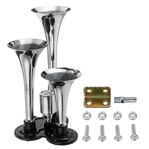 Imagen 2 del producto Bocina de aire Universal para coche, Kit de bocina de tren fuerte para camión, coche, SUV, barco, Tractor, RV, ORV, 12V, 24V, 300dB, 3 trompetas