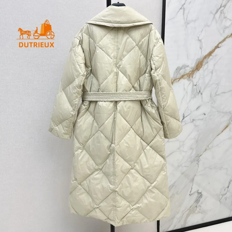 2024 Winter New Style Women\'s Down Jacket Elegant Long Belt Lapel Down Jacket Warm Windproof Loose Coat Down Jacket Women