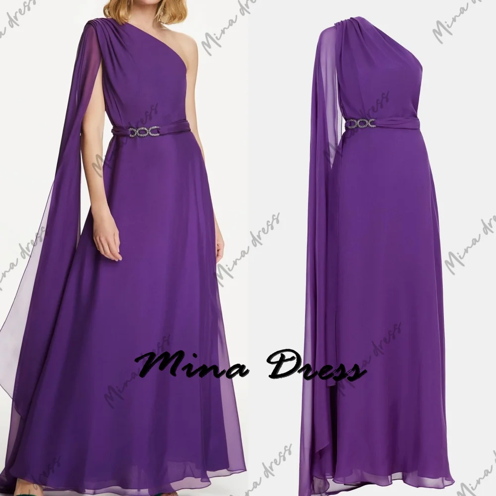 

Mina Customized One Shoulder Chiffon Evening Dresses Woman Elegant Dress Woman 2024 Belt Elegant Dresses for Women Gala Party