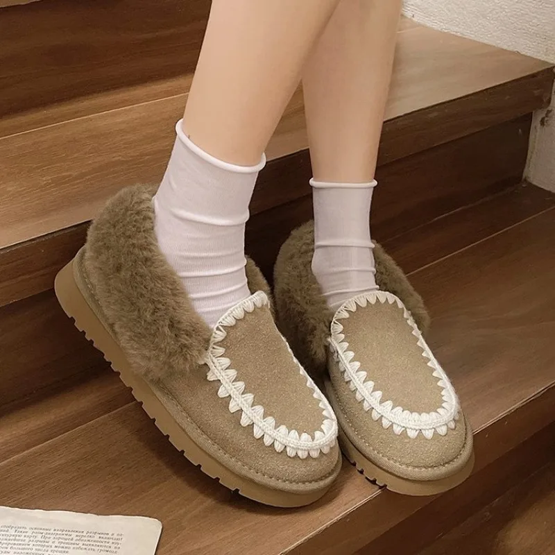 Thickened Women's Outerwear Snow Boots Anti-slip Warm Cotton Shoes Summer Flats Rubber Upper Latex Insole