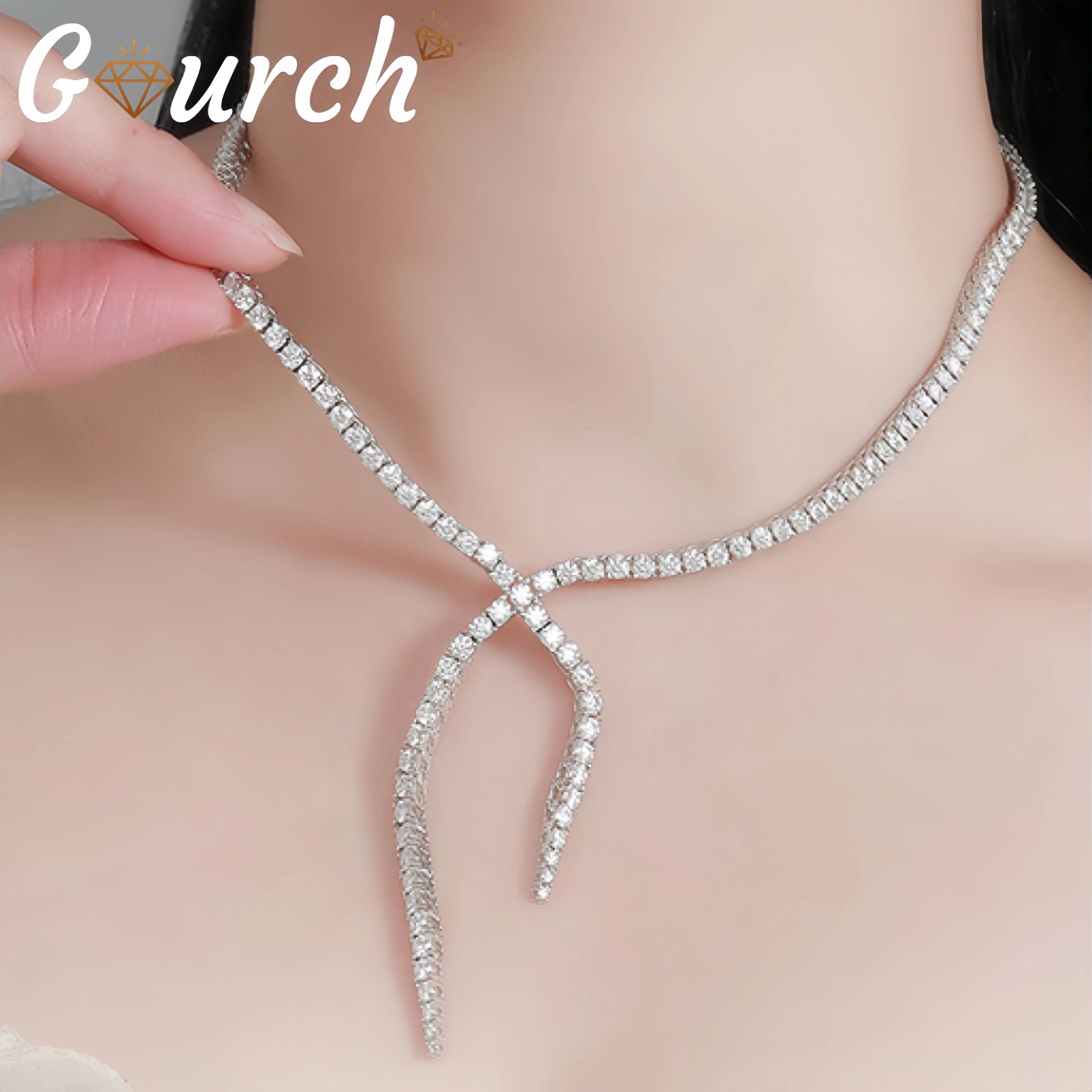 Gourch Moissanite Necklace S925 Sterling Silver Full Diamond Fringe Luxury Pendant for Women's Gift Elegant Party Band Jewelry