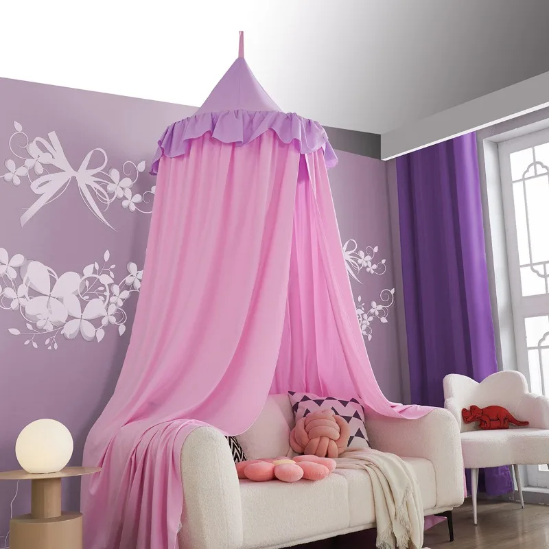 2026 Children's Room Cute Princess Dome Fringed Bed Net Bed Mantle Tent Lace Mosquito Net Ceiling No Punching Installation