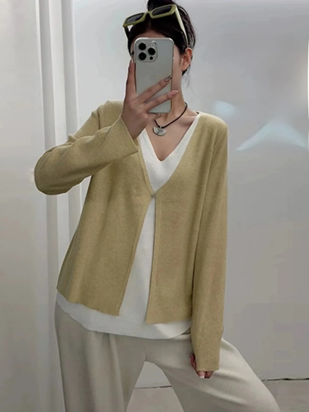 

Вязаный свитер больших размеров V-Ne Long Sve в стиле ретро, женская повседневная одежда на пуговицах, стандартный крой 300, сум Capaci